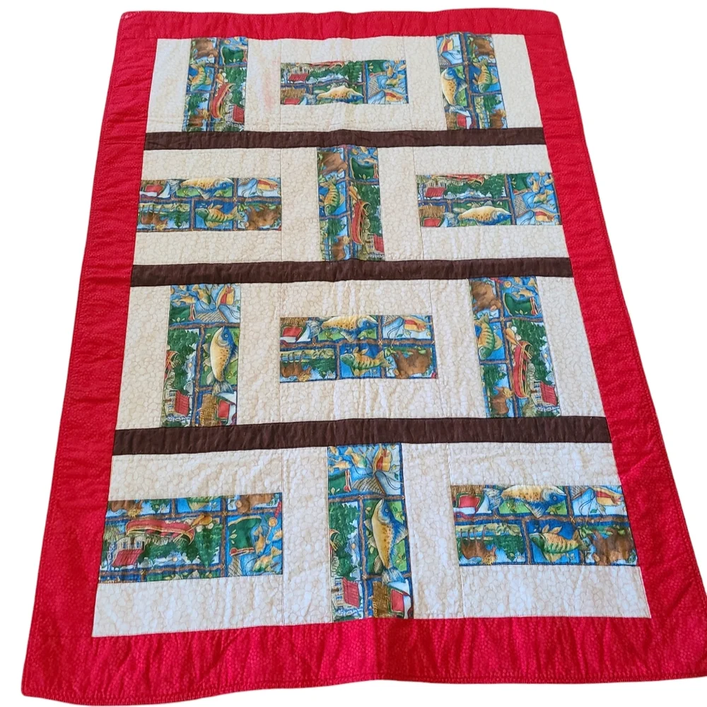 Handmade quilt tapestry lap size lodge decor